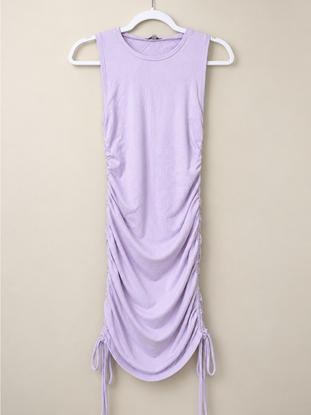 Fashion Nova Lavender Ruched Side Tie Tank Dress